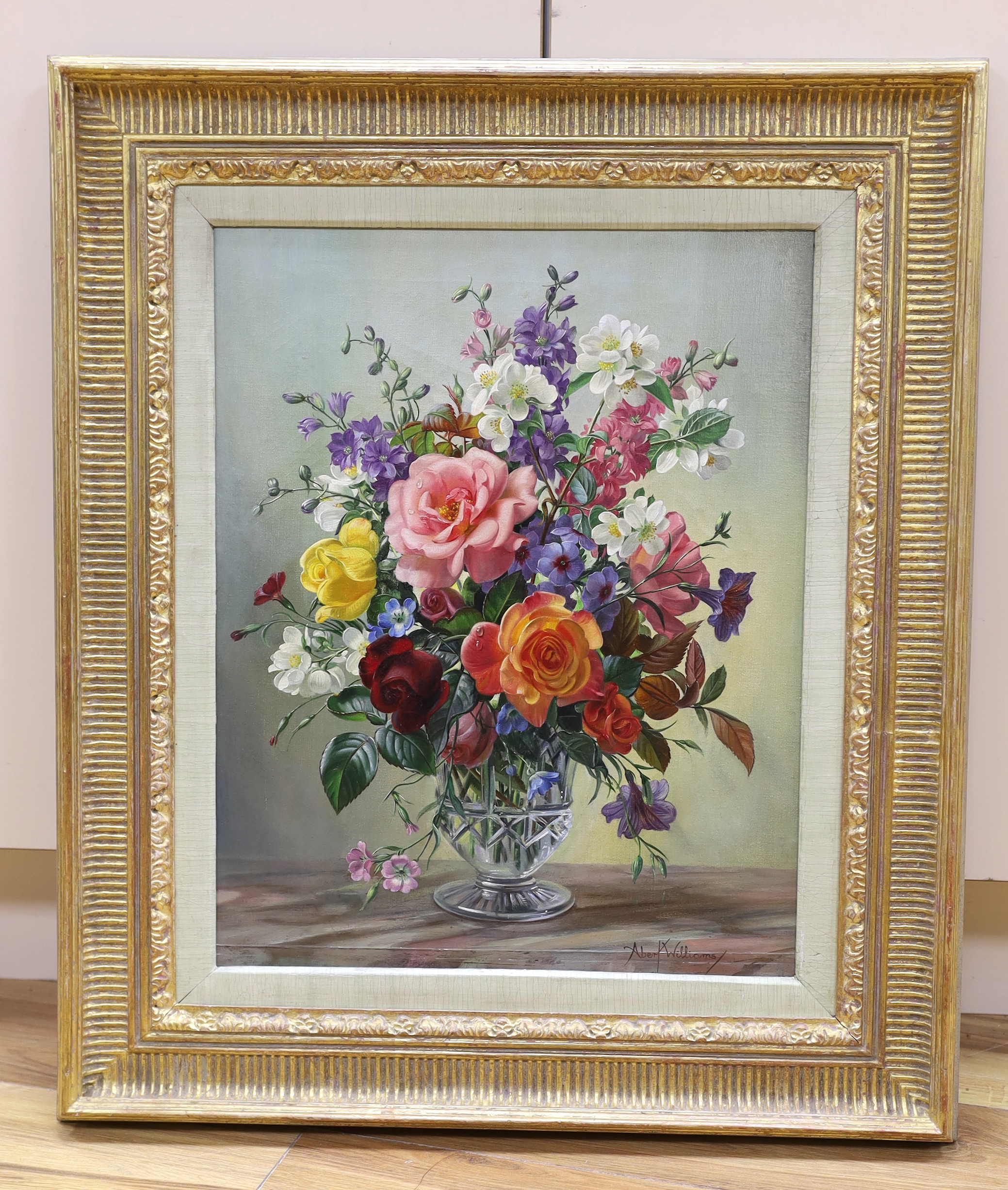 Albert Williams (1922-2010), oil on canvas, Still life of flowers in a glass vase, signed, 49 x 38cm